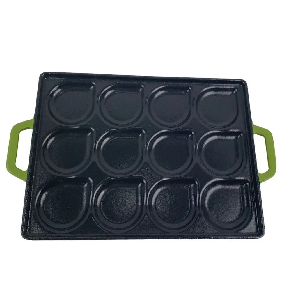 Zakarian Cast Iron Seafood Pan Non Stick Green Heavy Oven Safe‎ With Handles
